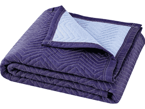 a blue quilted moving blanket