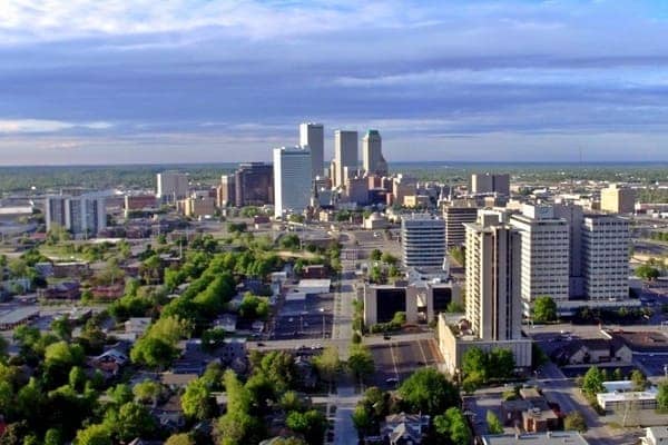 an aerial view of buildings in downtown Tulsa Oklahoma