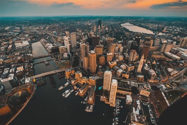 an aerial view of the downtown boston skyline